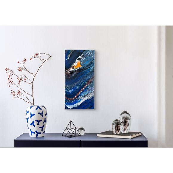 "Ocean's Ember" Original Abstract Acrylic Painting 10" X 20" on Canvas